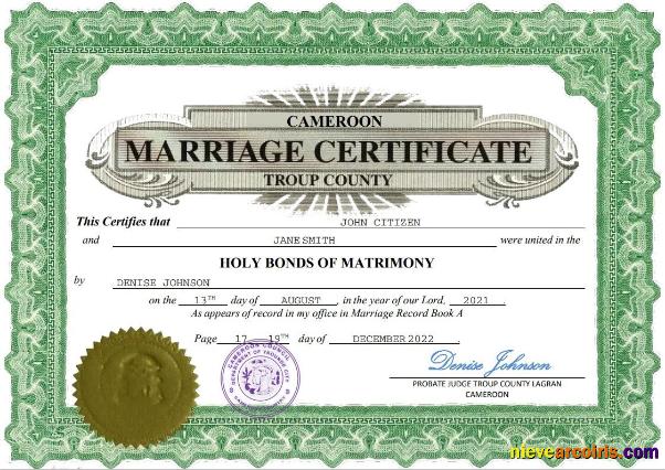 Cameroon marriage certificate